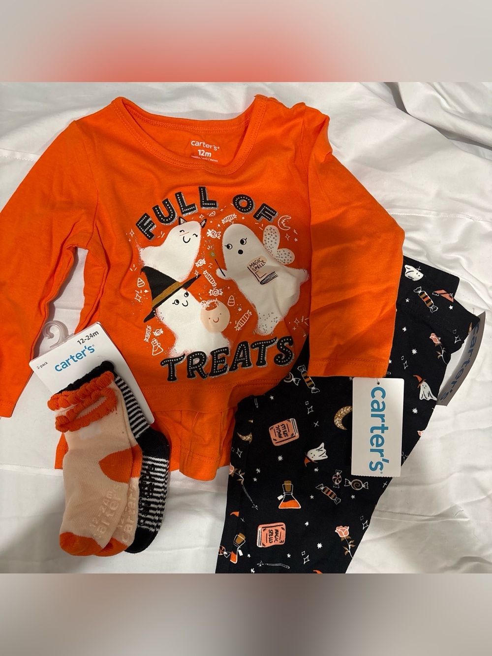 Carter's Orange 'Full of Treats' Halloween Bodysuit & Pants Set